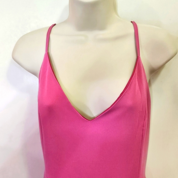 CMZ2005 Hot Pink Faux Wrap Strappy Sleeveless High/Low Cocktail Dress,Size 12-14 - Picture 5 of 14